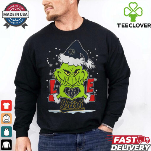 The Grinch Love Heart 2024 Notre Dame Fighting Irish Football Christmas Shirt