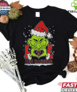 The Grinch Love Heart 2024 Texas Tech Red Raiders Football Christmas Shirt