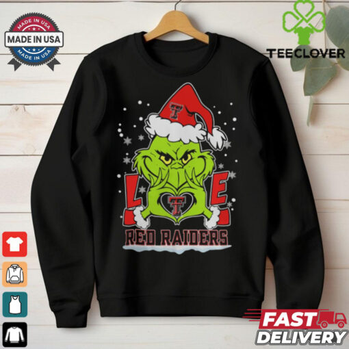 The Grinch Love Heart 2024 Texas Tech Red Raiders Football Christmas Shirt