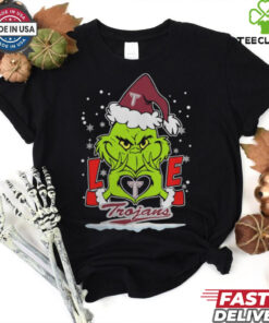 The Grinch Love Heart 2024 Troy Trojans Football Christmas Shirt
