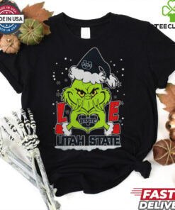 The Grinch Love Heart 2024 Utah State Aggies Football Christmas Shirt