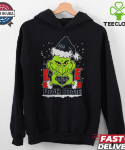 The Grinch Love Heart 2024 Utah State Aggies Football Christmas Shirt