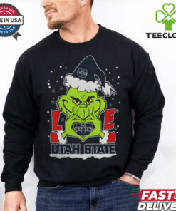 The Grinch Love Heart 2024 Utah State Aggies Football Christmas Shirt