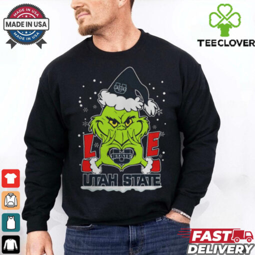 The Grinch Love Heart 2024 Utah State Aggies Football Christmas Shirt