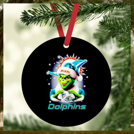 The Grinch Santa love Miami Dolphins Christmas ornament