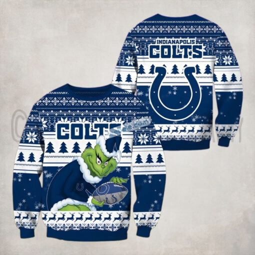 The Grinch Stole Indianapolis Colts Ball Blue Womens Ugly Christmas Sweater