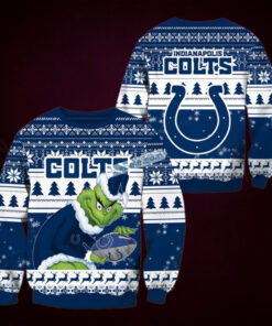The Grinch Stole Indianapolis Colts Ball Blue Womens Ugly Christmas Sweater
