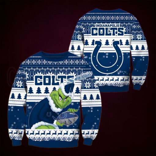 The Grinch Stole Indianapolis Colts Ball Blue Womens Ugly Christmas Sweater