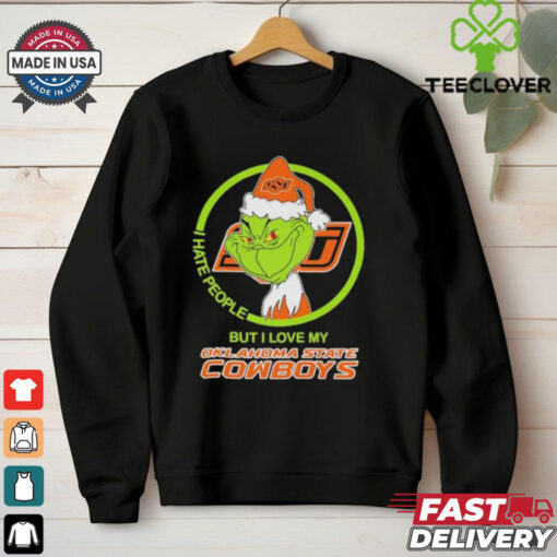 The Grinch X Oklahomoa state Cowboys I Hate People But I Love My Oklahoma state Christmas Shirt