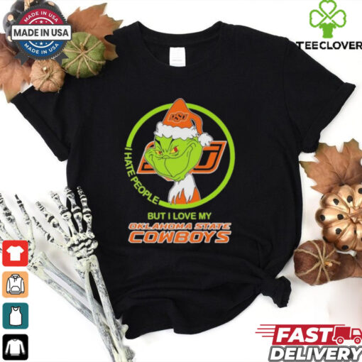 The Grinch X Oklahomoa state Cowboys I Hate People But I Love My Oklahoma state Christmas Shirt