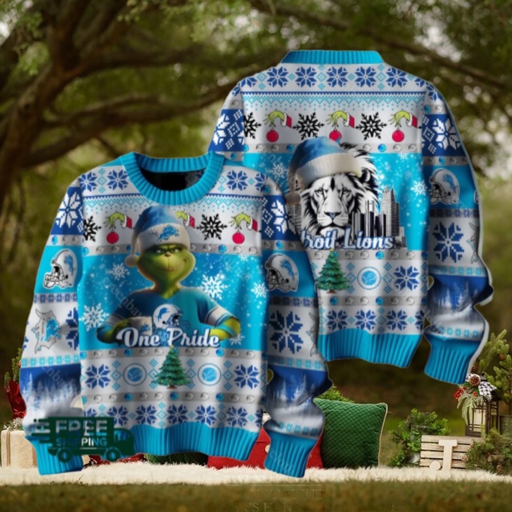 The Grinch x Detroit Lions One Pride Christmas Ugly Sweater The Grinch x Detroit Lions One Pride Christmas Ugly Sweater