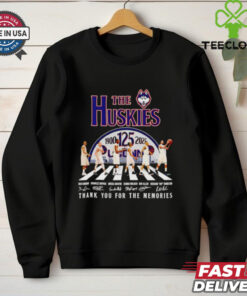 The Huskies 1900-2025 Abbey Road Thank You for the Memories Shirt, featuring a design inspired by the iconic Abbey Road album cover, commemorating the Huskies' legacy from 1900 to 2025. Perfect for fans celebrating the long history and memories of the team.
