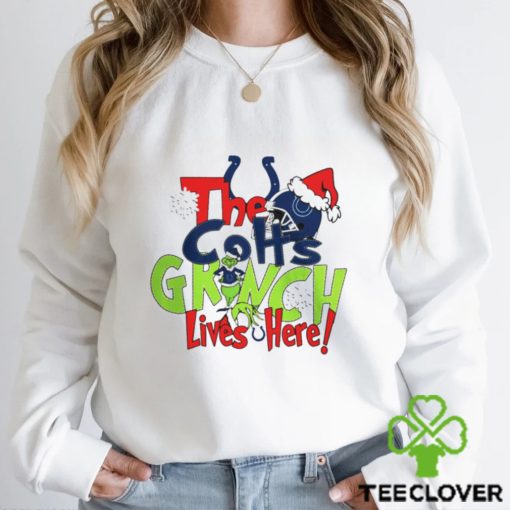 The Indianapolis Colts football Grinch lives here Merry Christmas hoodie, sweater, longsleeve, shirt v-neck, t-shirt