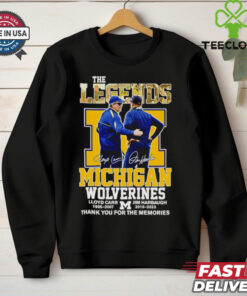 The Legends Michigan Wolverines Lloyd Carr and Jim Harbaugh thank you for the memories shirt 2 The Legends Michigan Wolverines Lloyd Carr and Jim Harbaugh thank you for the memories shirt