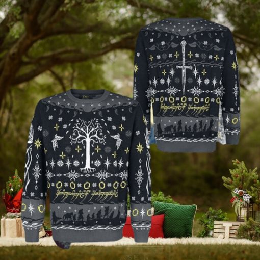 The Lord Of The Rings Tree Of Gondor Black And Grey Pattern Ugly Christmas Sweater