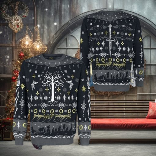 The Lord Of The Rings Tree Of Gondor Black And Grey Pattern Ugly Christmas Sweater