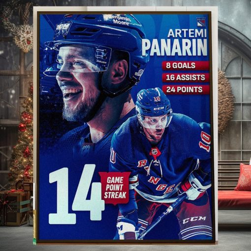 The New York Rangers Artemi Panarin 14 Game Point Streak In NHL Home Decor Poster Canvas