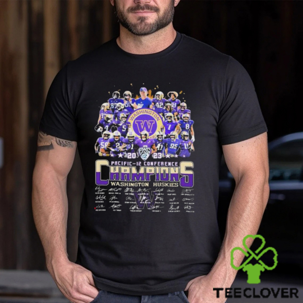 The Pacific 12 Conference Football 2023 Washington Huskies Team Champions Signatures T Shirt The Pacific 12 Conference Football 2023 Washington Huskies Team Champions Signatures T Shirt