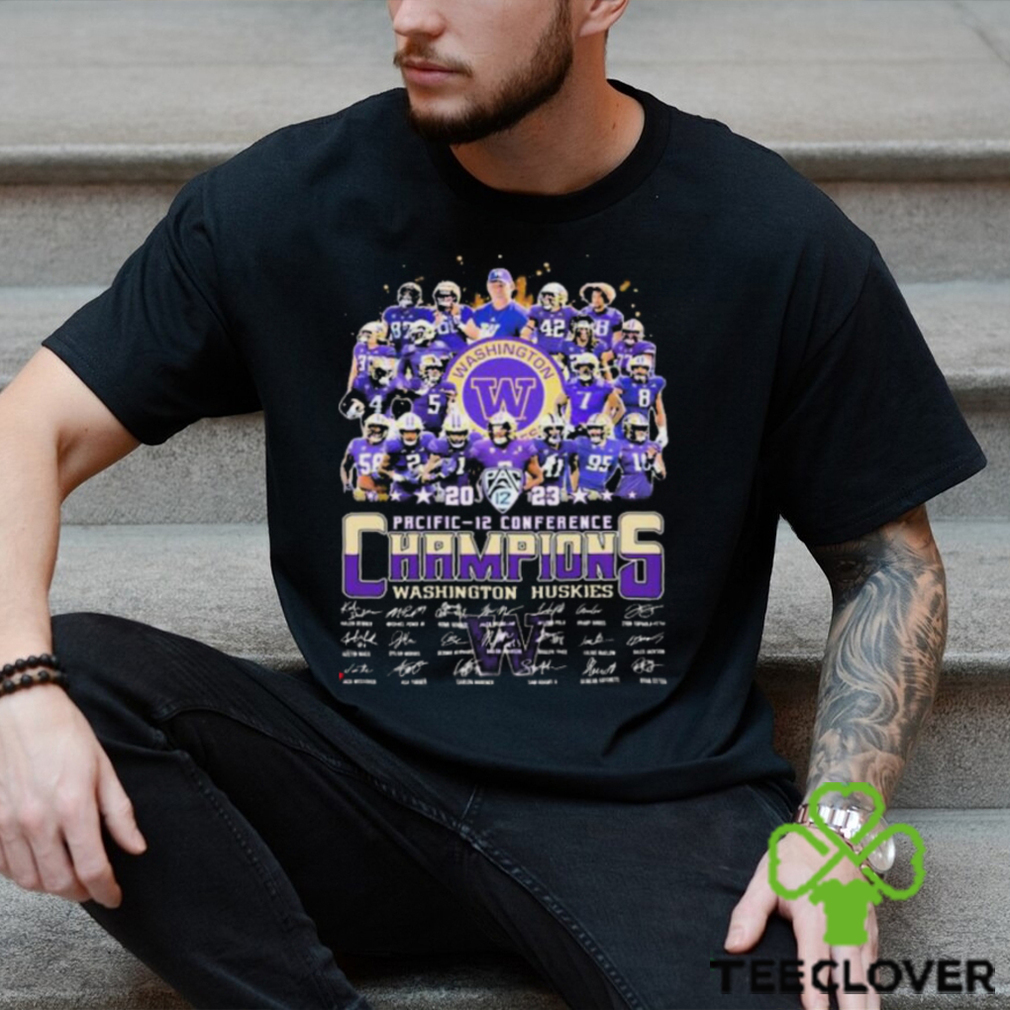The Pacific 12 Conference Football 2023 Washington Huskies Team Champions Signatures T Shirt The Pacific 12 Conference Football 2023 Washington Huskies Team Champions Signatures T Shirt