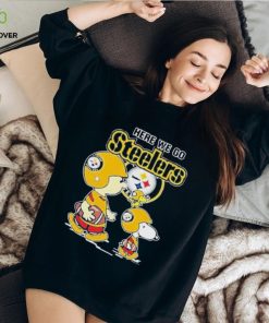 The Peanut charlie Brown Snoopy And Woodstock Here We Go Steelers T shirt