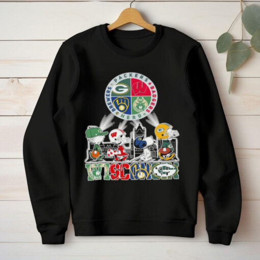 The Peanuts Characters X Wisconsin Sports Teams Packers Badgers Herd And Brewers Shirt