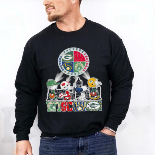 The Peanuts Characters X Wisconsin Sports Teams Packers Badgers Herd And Brewers Shirt