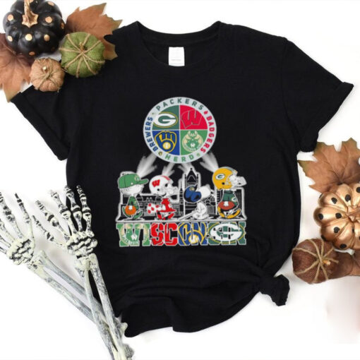The Peanuts Characters X Wisconsin Sports Teams Packers Badgers Herd And Brewers Shirt