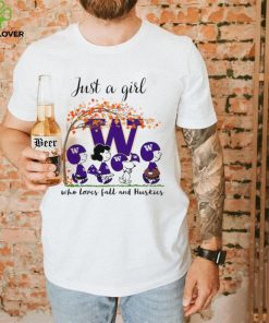 The Peanuts show Just a girl who loves fall and Washington Huskies shirt