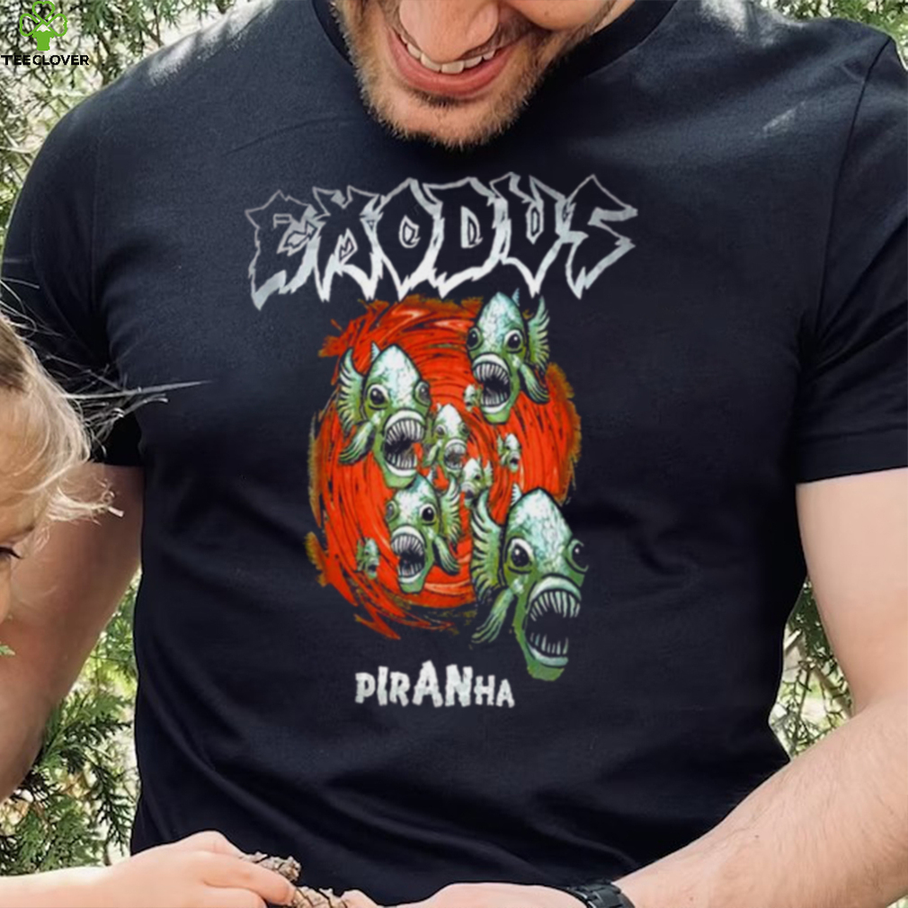 The Piranha Explore Designs Exodus Rock Band shirt