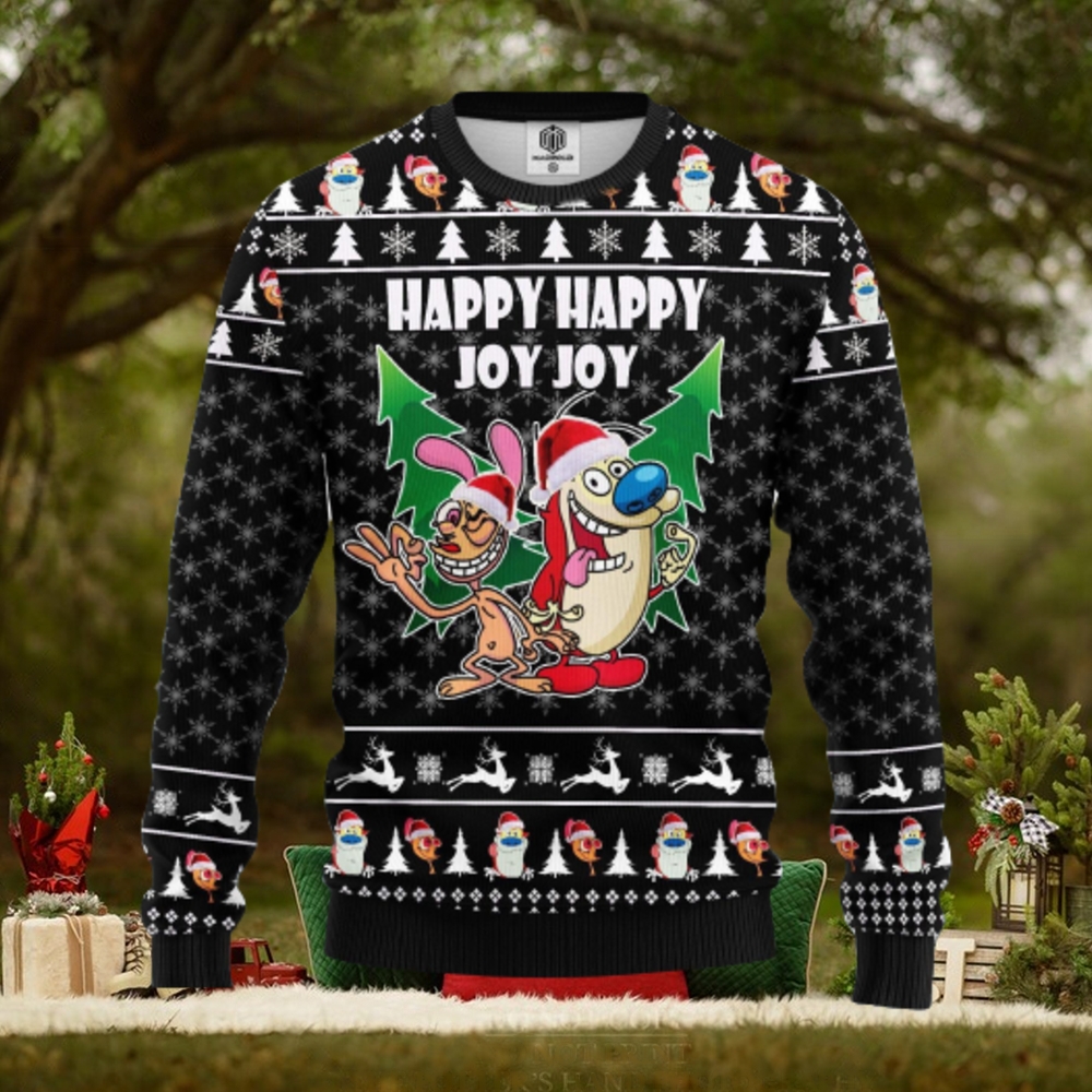 The Ren & Stimpy Happy Happy Joy Joy AOP Print Christmas Ugly Sweater For Men Women The Ren & Stimpy Happy Happy Joy Joy AOP Print Christmas Ugly Sweater For Men Women