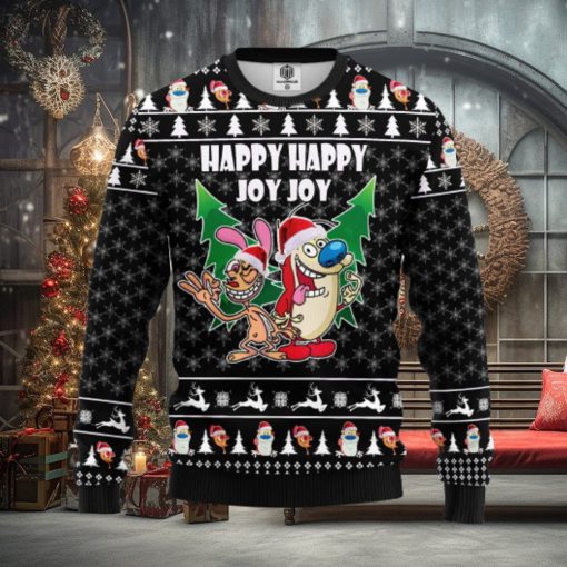 The Ren & Stimpy Happy Happy Joy Joy AOP Print Christmas Ugly Sweater For Men Women