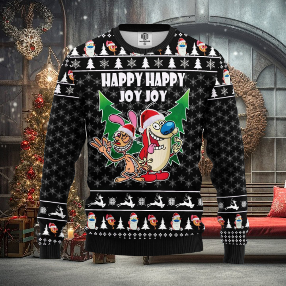 The Ren & Stimpy Happy Happy Joy Joy AOP Print Christmas Ugly Sweater For Men Women The Ren & Stimpy Happy Happy Joy Joy AOP Print Christmas Ugly Sweater For Men Women