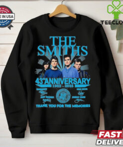 The Smiths 43rd Anniversary 1982-2025 Thank You For The Memories Signatures Shirt, featuring signatures of the band members and a commemorative design to celebrate the iconic band's legacy. Perfect for fans honoring their music and contributions over the years.