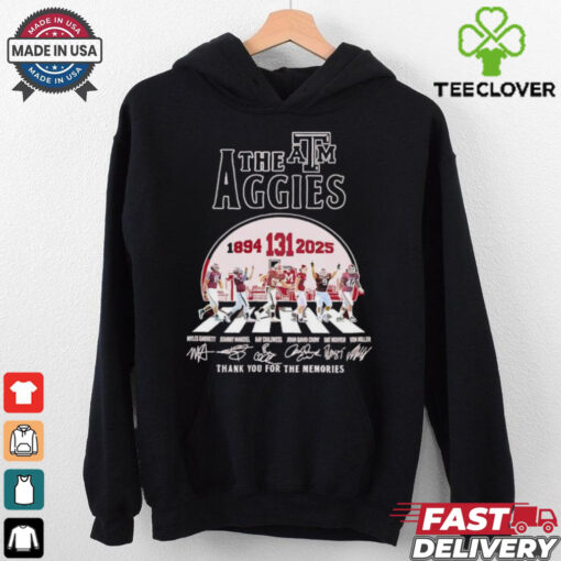 The Texas A&M Aggies abbey road 131 years 1894 2025 thanks you for the memories signatures shirt