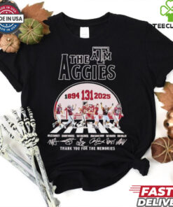 The Texas A&M Aggies abbey road 131 years 1894 2025 thanks you for the memories signatures shirt