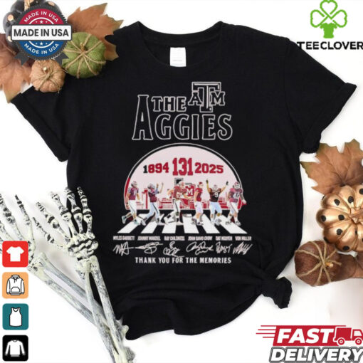 The Texas A&M Aggies abbey road 131 years 1894 2025 thanks you for the memories signatures shirt