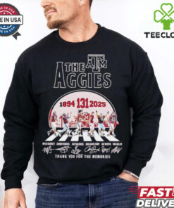 The Texas A&M Aggies abbey road 131 years 1894 2025 thanks you for the memories signatures shirt