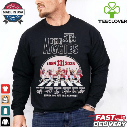 The Texas A&M Aggies abbey road 131 years 1894 2025 thanks you for the memories signatures shirt