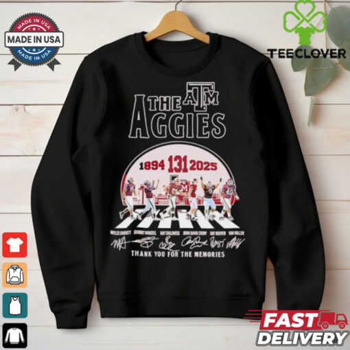 The Texas A&M Aggies abbey road 131 years 1894 2025 thanks you for the memories signatures shirt