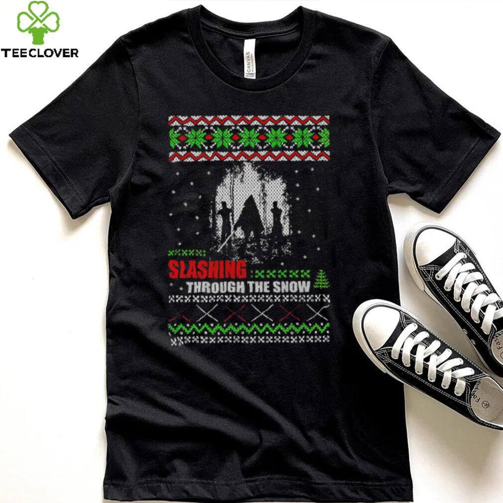 The Walking Dead Michonne slashing through the snow ugly Christmas shirt The Walking Dead Michonne slashing through the snow ugly Christmas shirt