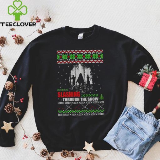 The Walking Dead Michonne slashing through the snow ugly Christmas shirt