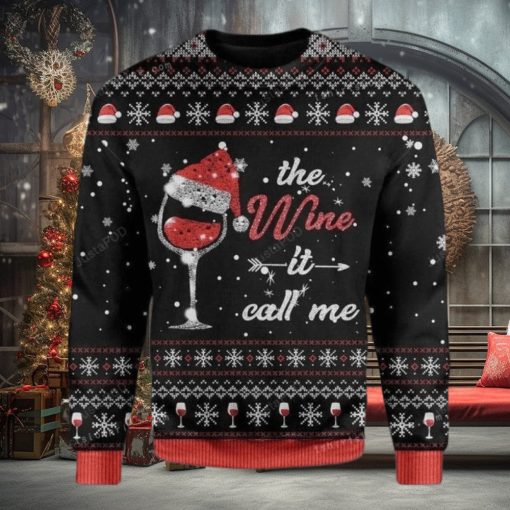 The Wine It Calls Me For Wine Lovers Ugly Sweater Christmas Party