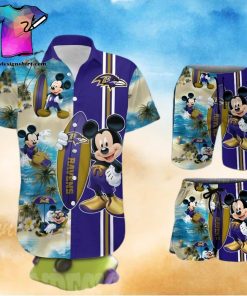 The best selling Baltimore Ravens Mickey Mouse All Over Print Hawaiian Shirt And Beach Shorts