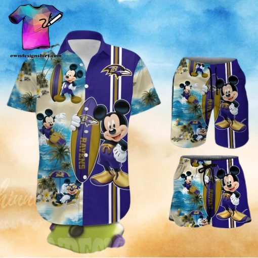 The best selling  Baltimore Ravens Mickey Mouse All Over Print Hawaiian Shirt And Beach Shorts