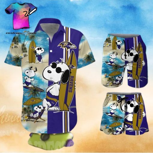The best selling  Baltimore Ravens Snoopy All Over Print Hawaiian Shirt And Beach Short