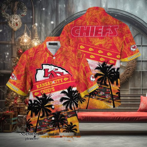 [The best selling] Kansas City Chiefs NFL Palm Tree Pattern For Sports Fans Sport 3D Full Printing Hawaiian Shirt