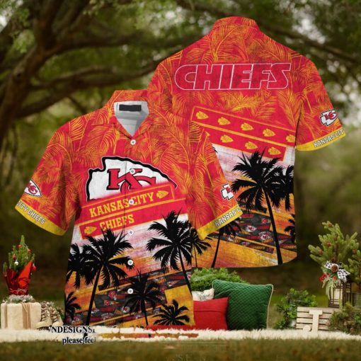 [The best selling] Kansas City Chiefs NFL Palm Tree Pattern For Sports Fans Sport 3D Full Printing Hawaiian Shirt