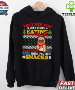 They see you when you’re eating they know when you have snacks pug Christmas shirt