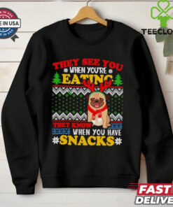 They see you when you’re eating they know when you have snacks pug Christmas shirt