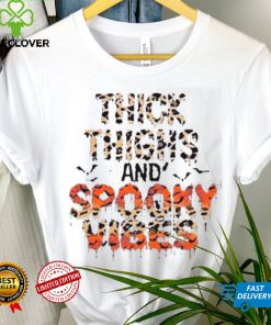 Thick Thighs Spooky Vibes Bats Leopard Pumpkins Halloween T Shirt